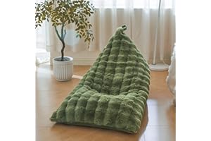 LIFEREVO Faux Rabbit Fur Stuffed Animal Bean Bag Storage (No Filler), Soft Waffle Bubble Beanbag Chair Cover for Kids Teens, Furry Floor Lounger Plush Toys Organizer Living Room Bedroom, Sage Green