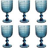 Bandesun Blue Hobnail Wine Glasses Set of 6 - Beads Goblet Glassware Vintage Drinkware