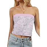 Sujama Floral Mesh Tube Bandeau Top Women 2025 Reversible Foldover Sleeveless Strapless Tank Y2k Summer Going Out Crop Tops