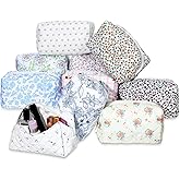 MBAIYO 10 Pcs Cotton Floral Quilted Makeup Bags, Aesthetic Cosmetic Bags Portable Floral Makeup Pouch with Zipper Make Up Organizer for Women Travel Gifts