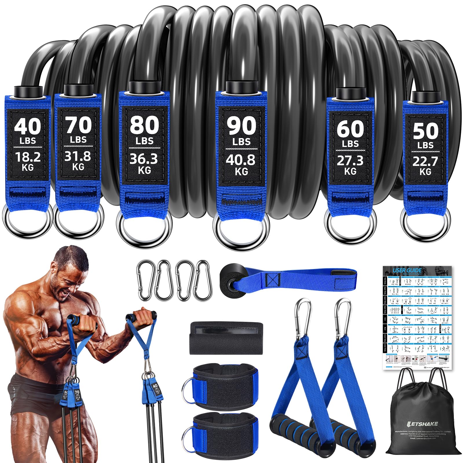 Photo 1 of Resistance Bands, 390 lbs Heavy Duty Exercise Bands for Working Out, Blue Workout Bands with Handles, Stretch Band for Men, Fitness Bands for Home Workouts, Muscle Training, Strength, Slim, Yoga