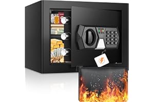 POVANJE 1.2 Cuft Safe Box, Home Safe with Fireproof Waterproof Bag, Security Digital Money Safes with Programmable Keypad Key, Removable Shelf, Smart Alert, Anti-theft Small Document Safe for Cash Jewelry