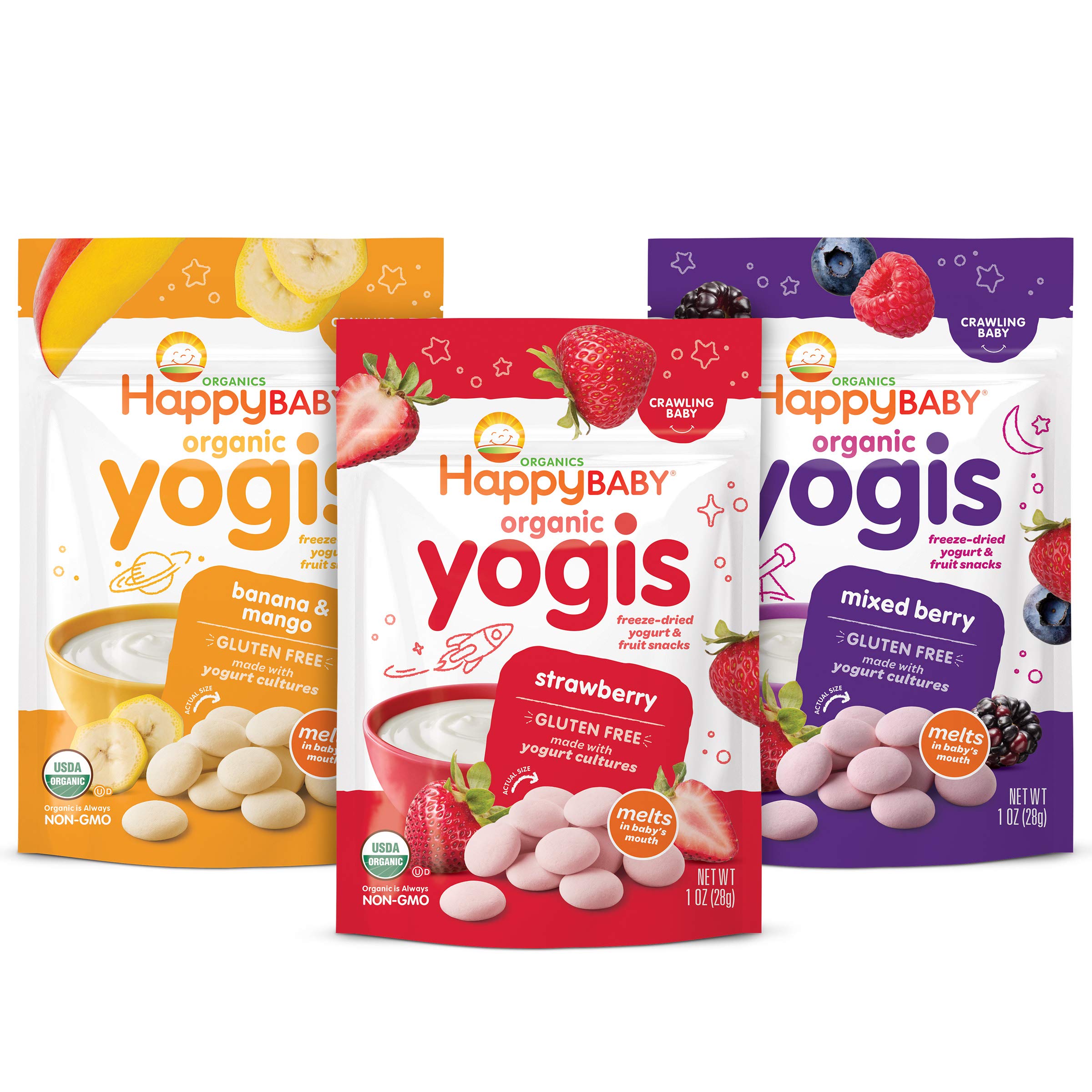 Happy Baby Organic Yogis FreezeDried Yogurt & Fruit Snacks, Variety
