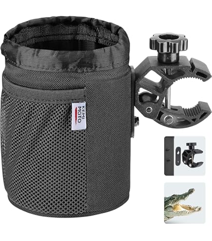 Universal Motorcycle Cup Holder - 360° Adjustable, Fits 20-32mm Tubes, Holds Bottles ~65mm Diameter (Orange)