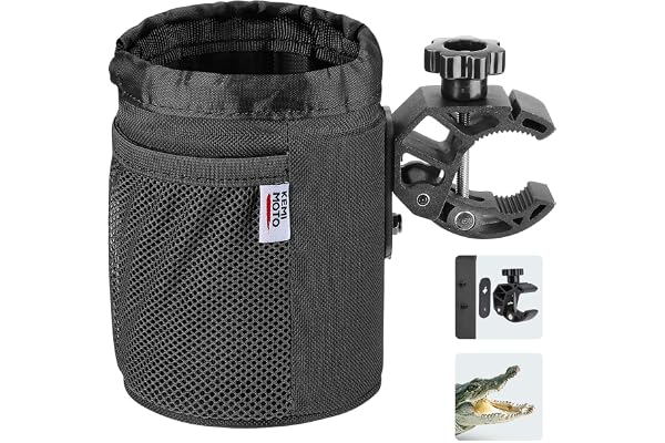 KEMIMOTO Motorcycle Cup Holder, Oxford Fabric Drink Cup Can Holder with Drain and Alligator Clamp, Bar Cup Holder for Motorcy
