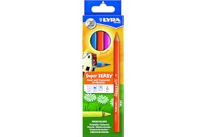 LYRA Super Ferby Neon Wooden Chunky Colouring Pencils, 6 Assorted Colours, Ideal for Children and Schools