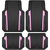 CAR PASS Heavy Duty Rubber Car Mats Metallic, Aluminum Film Cute All Weather Floor Mats Waterproof Universal Trim to Fit for SUV Sedan Van 4 Piece Deep Dish Two-Tone Sporty Black Light Pink Chrome