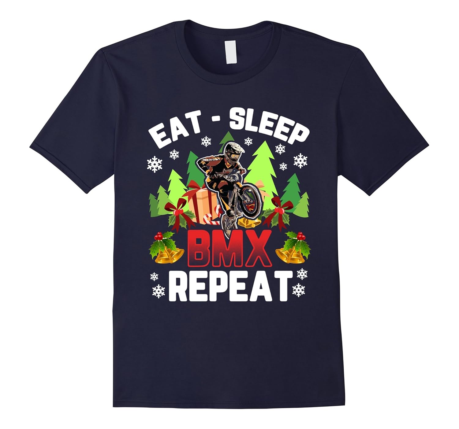 BMX Shirt Eat Sleep BMX Repeat Tshirt Funny BMX Merry Xmas-ANZ