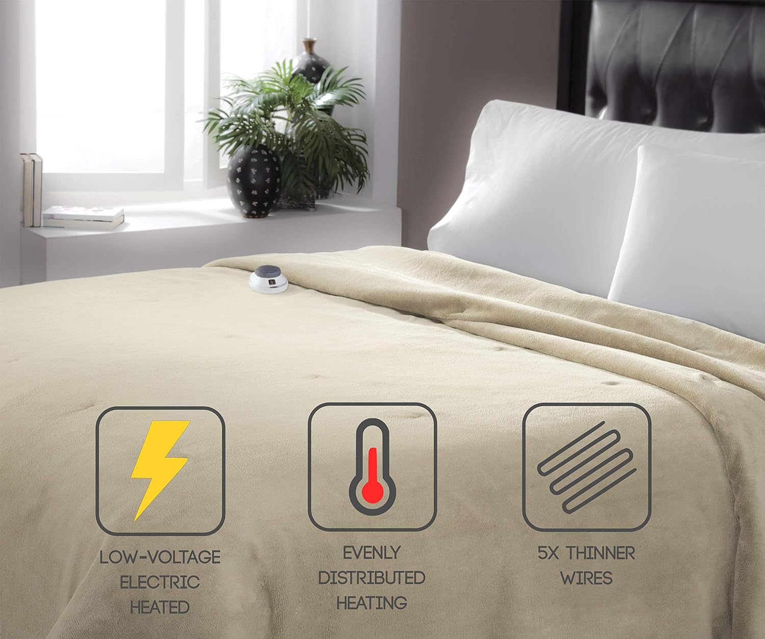 Serta | Luxe Plush Fleece Heated Electric Blanket with Safe & Warm Low-Voltage Technology Queen Pearl: Home & Kitchen