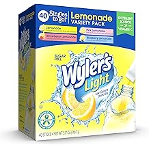 Wyler's Light Lemonade Variety Pack, 40 ct Singles to Go Powder Packets, Water Drink Mix, Variety Pack, Pink, Strawberry &amp; Bl