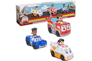 Disney Junior Firebuds, On The Move Rescue Team, 3 PK Diecast Metal Toy Car: Firetruck, Ambulance, and Police Car Kids Toys for Boys and Girls Ages 3+