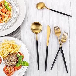 Matte Gold Silverware Set With Black
