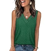 WIHOLL Tank Top for Women Summer Outfits V Neck T Shirts Trendy Eyelet Sleeveless Basic Beach Vacation Clothes