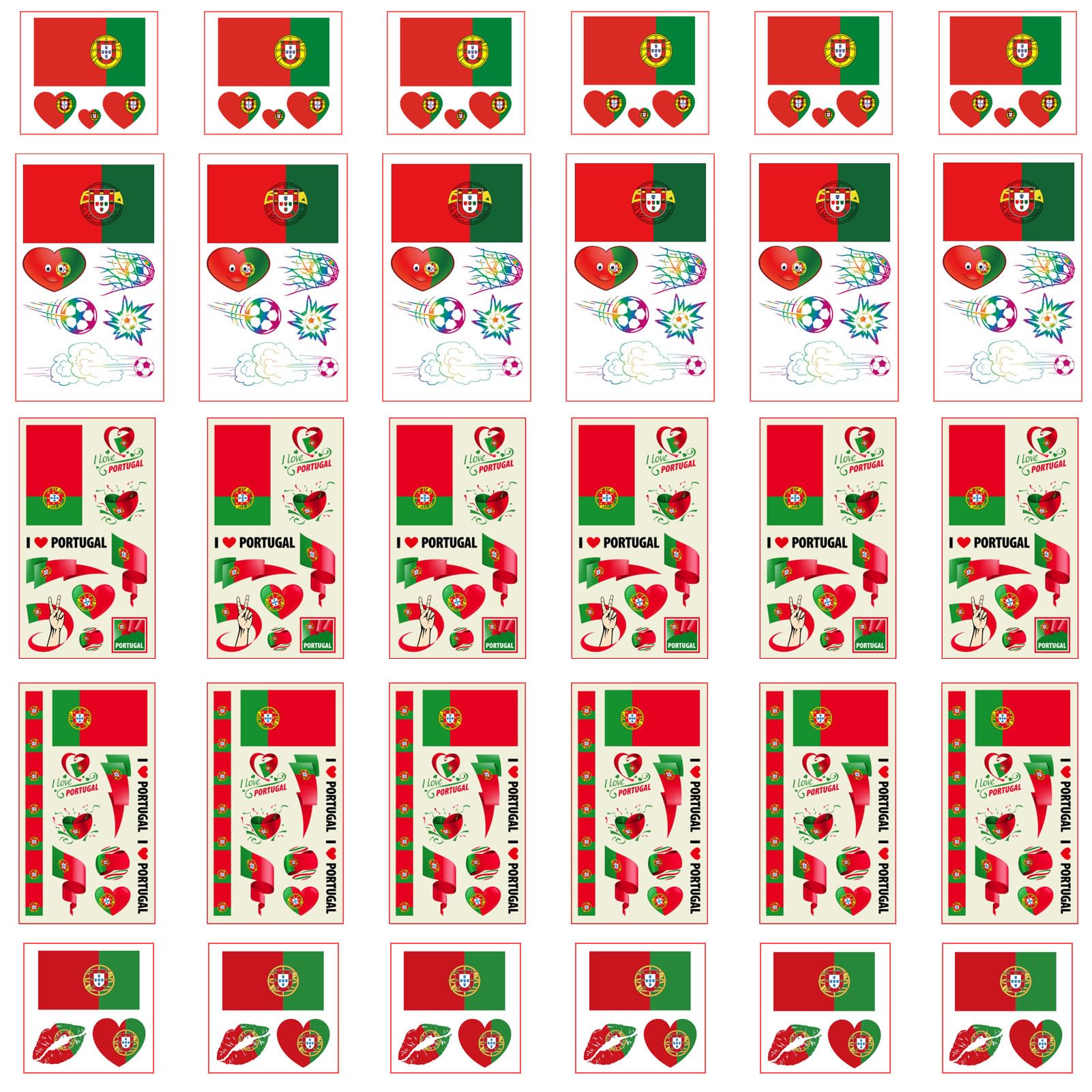 Autousa 30x Temporary Tattoos of Portugal Flag for International Competitions 2024 European Championship Football World Cup Face Waterproof Flags Stickers (30 Sheets） — image 1