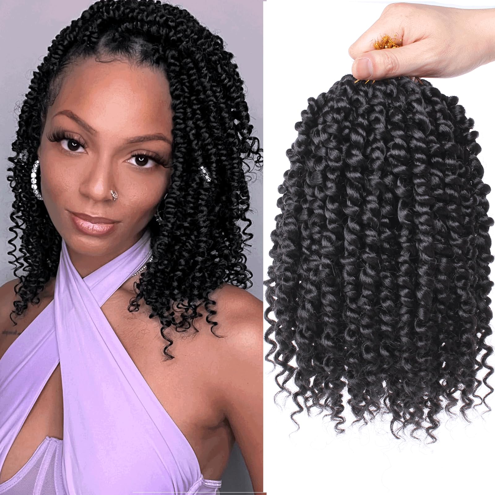 Xtrend 8 Inch 8Packs 12 Strands/Pack Short Black Pre-twisted Passion Twist Hair Pre looped Black Passion Twist Synthetic Braiding Hair Extensions for Black Women(1B#) โ image 1