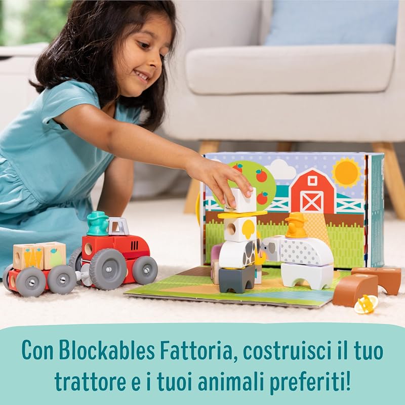 Blockables Set della Fattoria – Set di Costruzioni in Legno con Blocchi Collegabili (56 Pezzi), Gioco Creativo e Educativo, Regalo per Bambini e Bambine, 2+ Anni - Certificati FSC