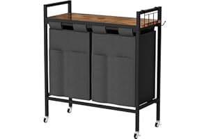 Lamerge Laundry Sorter with Shelf & Wheels,Laundry Hamper with 2 Removable & Pull-Out Bags,Laundry Basket Organizer with Side Pockets for Laundry Room,2 × 12.6 Gal(48L),Black