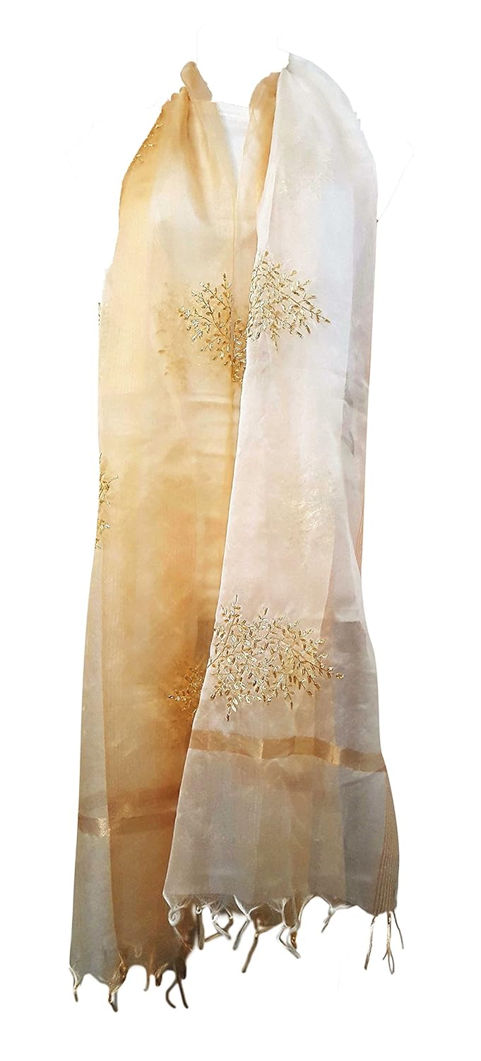 skhoza organza golden zari embroidered dupatta for women