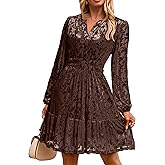Simplee Womens Velvet Dress 2025 Fall Cocktail Long Sleeve Empire V Neck Wedding Guest Holiday Mini Dresses with Pockets