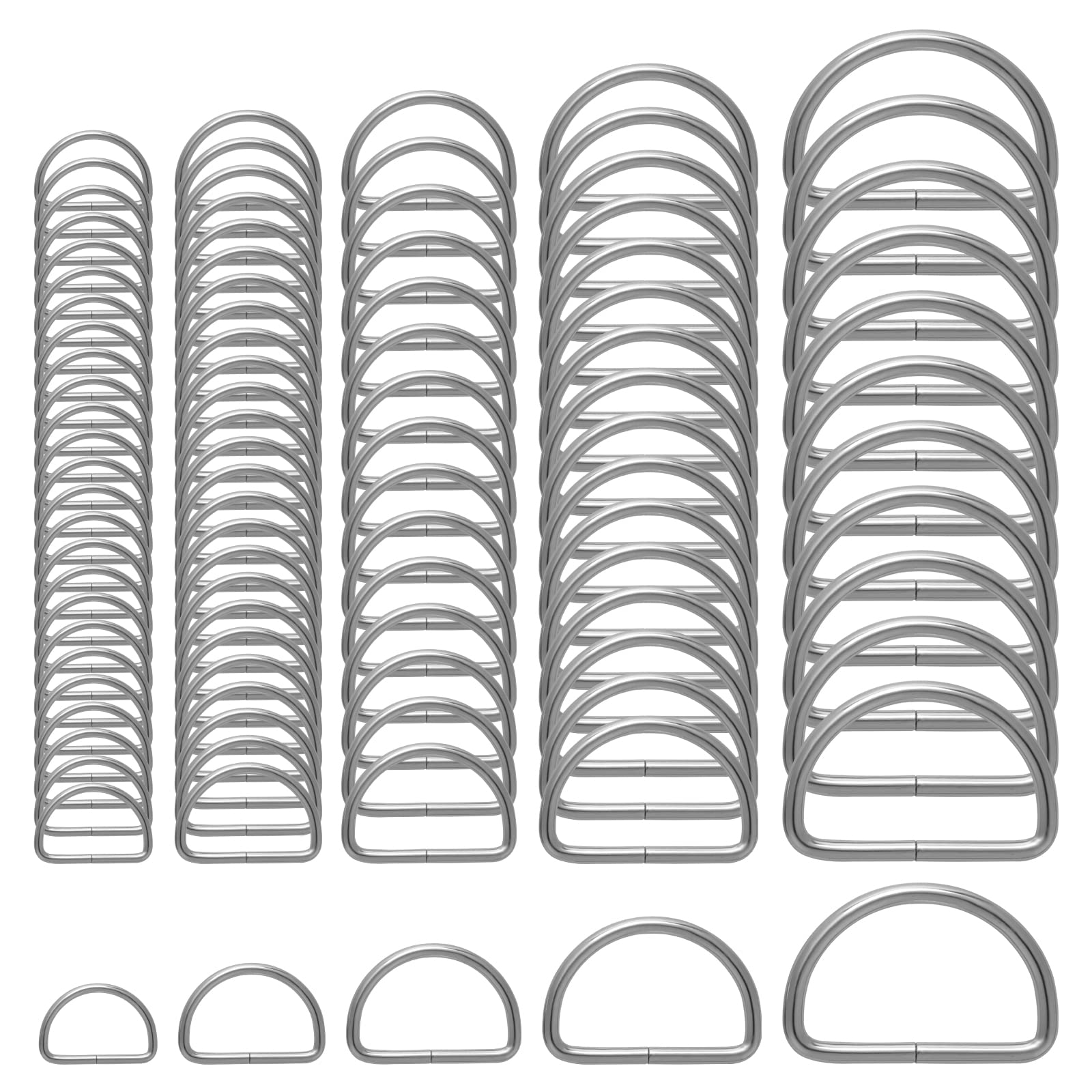Yolev 90 Pieces Metal D Rings D-Shape Buckle Clips Multi-Purpose Silver D-Rings Fasteners for Purse Keychains Belts and Dog Leash Hand DIY Accessories (Multiple Sizes)