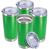 20 oz Tumbler Coffee Travel Tumblers Bulk with Lid Stainless Steel Double Wall Vacuum Insulated Mug Powder Coated Cups fit Car Cupholder for Hot and Cold - Green, 4Pack