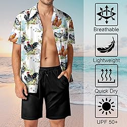 HUGLAZY Chicken Hawaiian Shirts for Men Button Down