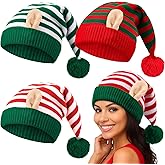 Breathffy 3 Pcs Christmas Knitted Elf Hats with Ears Elf Beanie Crochet Party Hat for Holiday Women Men Accessories