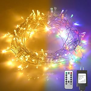 ADINC Indoor String Lights Bedroom Decoration - 66FT 200 LED Multi Color Changing Plug in Fairy Lights Warm White 9 Modes Christmas Window Wedding Party Outdoor Wall Decor Waterproof Remote & Timer