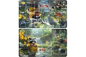 BVDIKMI Playmat for MTG with Zones (2 Pack), Card Game Mat Non-Slip Rubber Base and Stitched, 24 x 14 inch TCG Play Mat for MTG and Other Card Games, Forest Raccoon