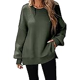 DancingYarns Womens Oversized Batwing Sweater Fall Outfits Winter Spring 2025 Trendy Cozy Soft Warm Knitted Crew Neck Crewneck Dressy Side Slit Long Sleeve Fashion Pullover Knit Tops Army Green L