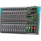 Depusheng PA12 Professional Audio Mixer Sound Board Console Desk System Interface 12 Channel Digital USB Bluetooth MP3 Computer Input 48V Phantom Power Built-in 256 Reverb Effect, Black