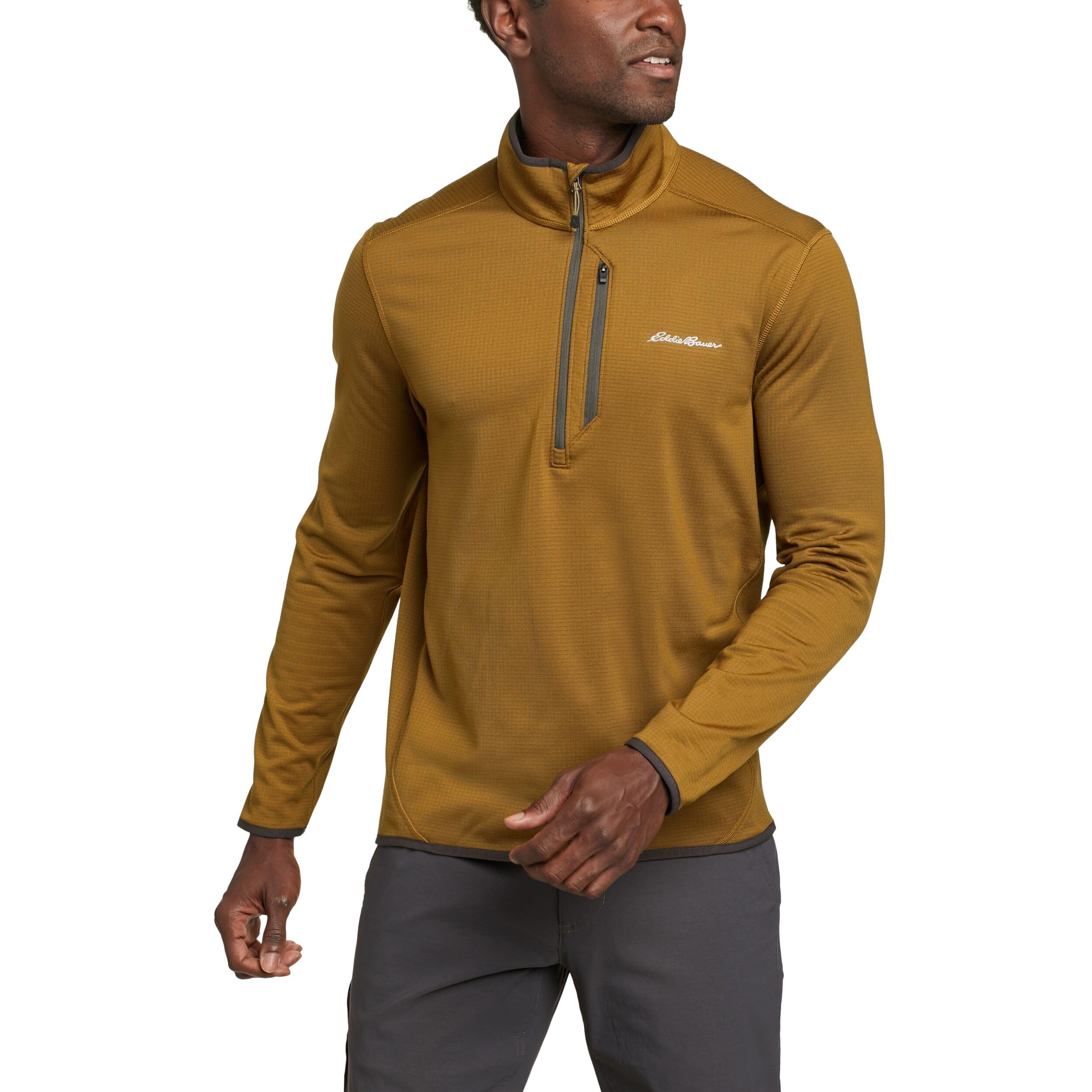 Eddie Bauer Men’s Regular Fit Activator Grid Long-Sleeve Half-Zip Fleece, Antique Bronze, XX-Large