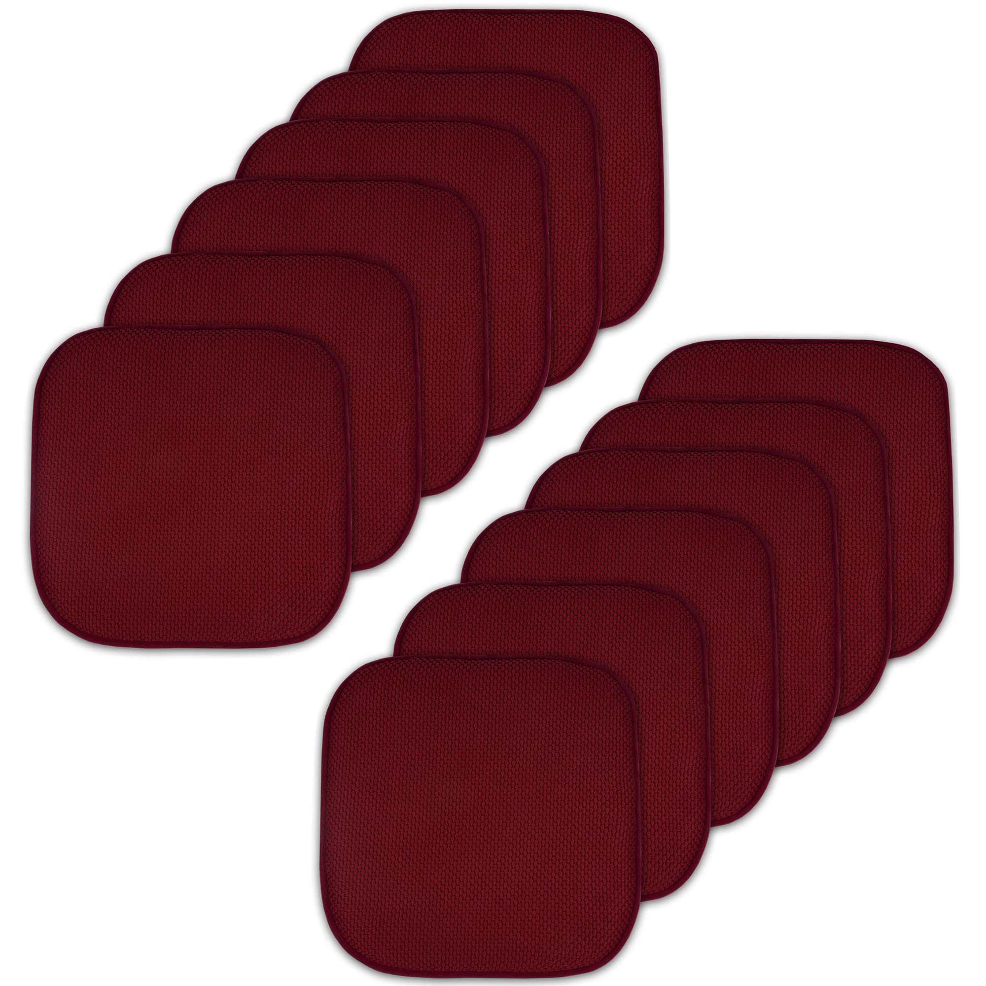 Sweet Home Collection Memory Foam Chair Cushion Honeycomb Pattern Solid Color Slip Non Skid Rubber Back Ultimate Comfort and Softness Rounded Square 16" x 16" Seat Cover, 12 Pack, Wine Burgundy Image