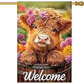 BlissYard Highland Cow House Flag 28 x 40 Double Sided – Welcome Farmhouse Garden Flag for Outside, Spring Summer Yard Porch Outdoor Decor