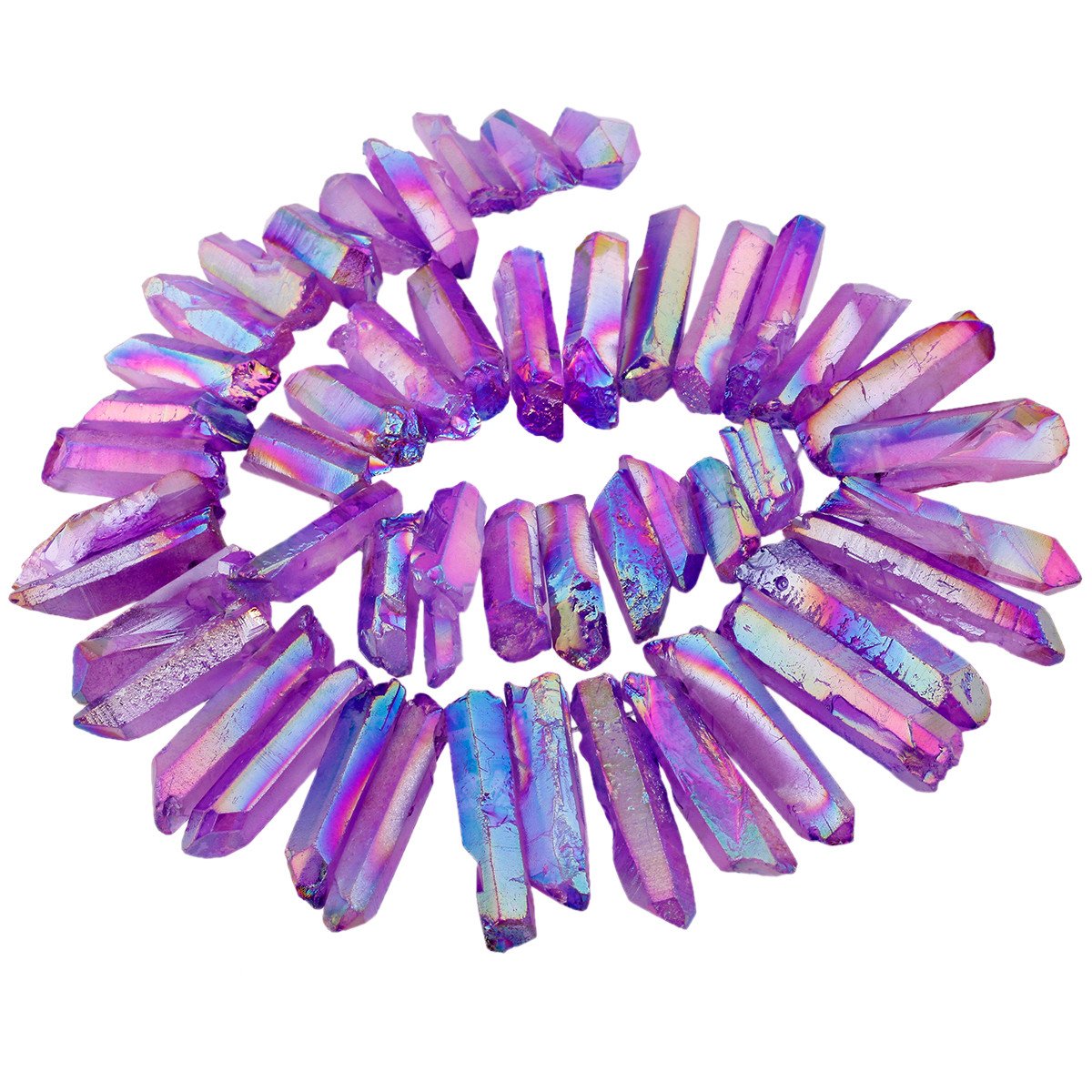 KYEYGWO Titanium Coated Irregular Rough Crystal Point Quartz Top Drilled Raw Stick Spike Beads for Jewellery Making DIY Art Craft