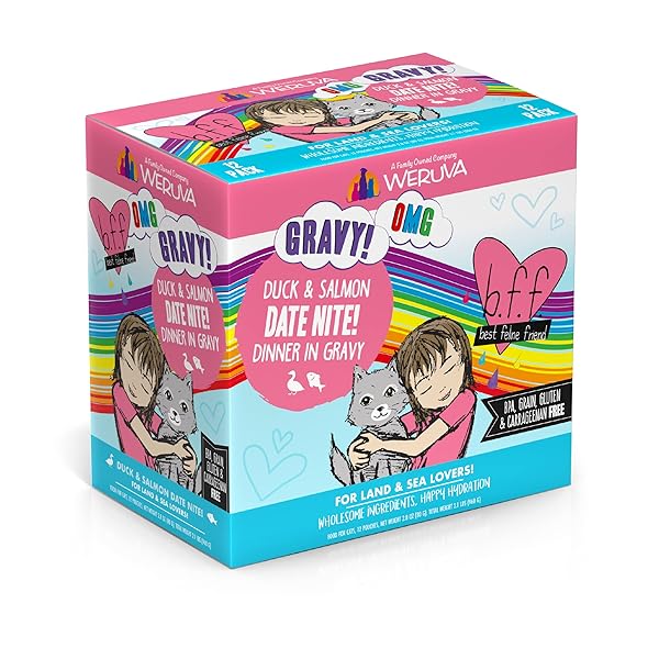 WERUVA B.F.F. OMG – BEST FELINE FRIEND OH MY GRAVY!, DATE NITE! WITH DUCK & SALMON IN GRAVY CAT FOOD, 2.8OZ POUCH (PACK OF 12)