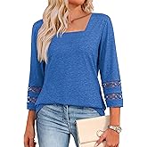 Women's 3/4 Sleeve Tops Square Neck Dressy Casual T-Shirt Business Shirt Fall Basic Tee Blouse 2025 Trendy Fashion Blue M