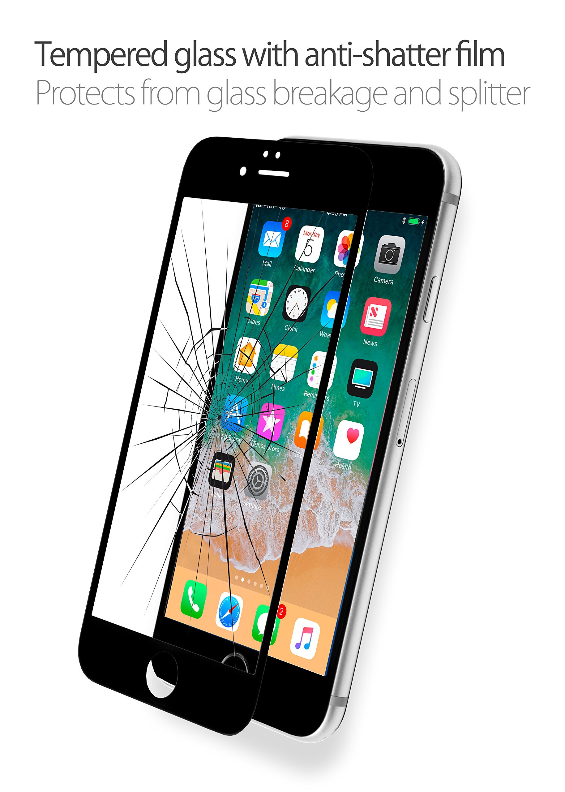 MyGadget Displayschutz Folie Clear für Apple iPhone 6 / 6s - Panzerglas Full Screen 9H hart - abgerundete Glasfolie Display Schutzfolie Klar in Schwarz