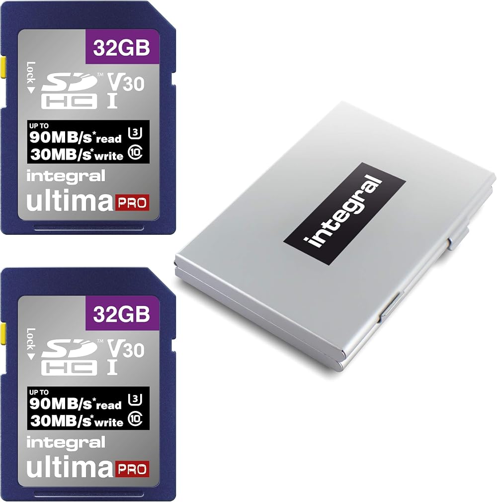 Integral 32GB 2 Pack SD Card U3 V30 90MB/s Read 4K Case Included