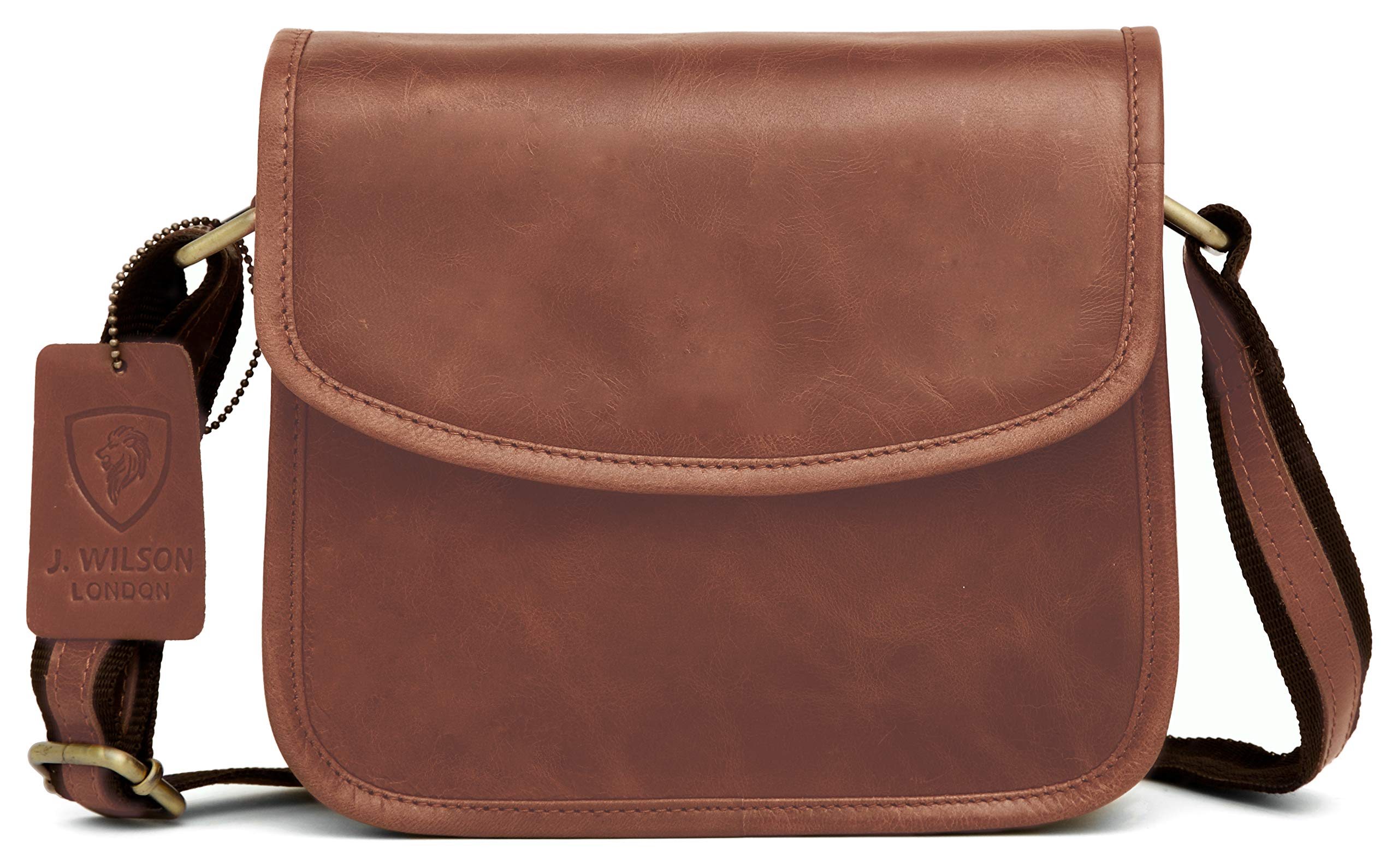 J. Wilson London Satchel Bag Women Leather Crossover 2 Litres (Distressed Oiled Tan)