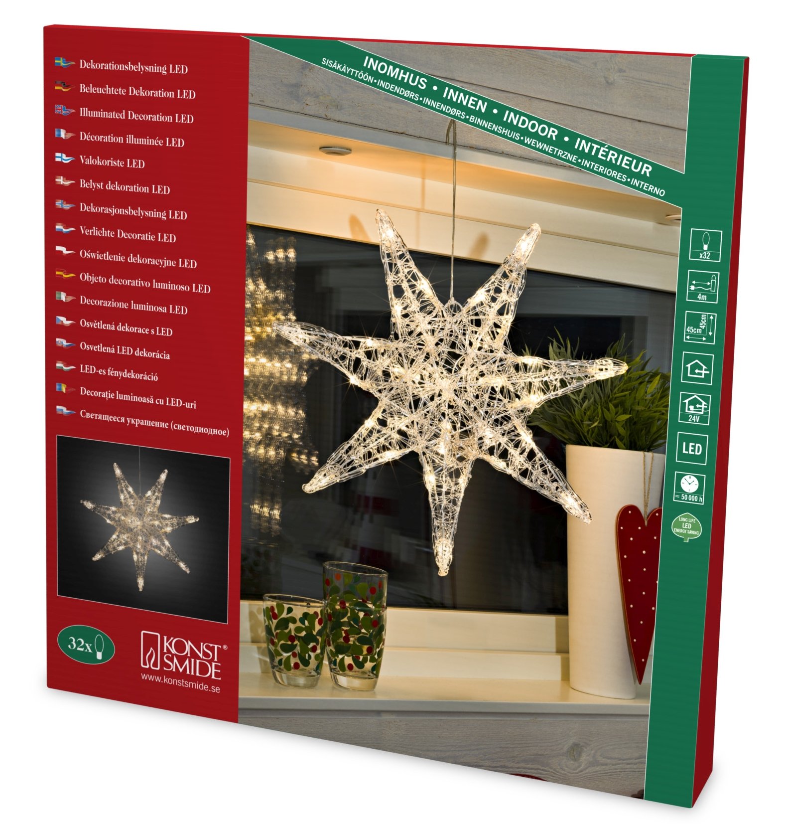 Konstsmide 6110-103 Christmas Lights / 7 Pointed Star / Indoor Christmas Light Decoration / 32 Warm White LEDs / Transparent Cable, 45.0 cm*1.0 cm*45.0 cm