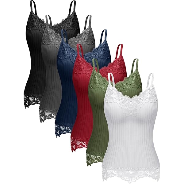 Hicarer 6 Pieces Lace Camisole Tank Tops Lace Trim Camisole Straps