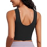 CRZ YOGA Ribbed Crop Fitted Tank Tops for Women Low U-Back Scoop Neck Casual Cropped Sleeveless Workout Yoga Shirt