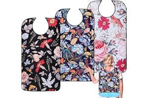varlldibao Adult Bibs for Women, 3 Pack Waterproof Bibs for Elderly Women,Reusable Adult Bibs for Eating with Optional Crumb Catcher, Bibs for Adults Senior Citizens Washable,Gift for Mom