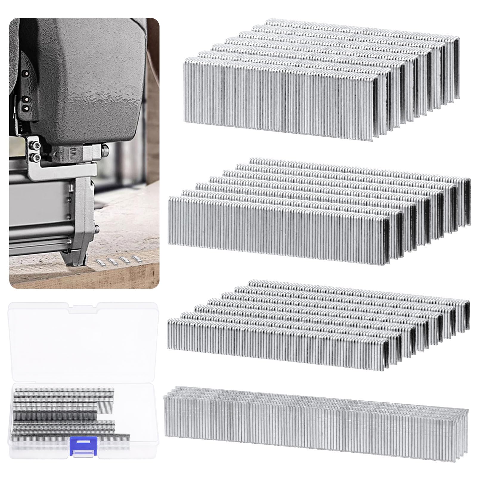 Keadic 1608Pcs 18 Gauge 5/8" Brad Nail and 1/4" Narrow Crown Staples (3/4", 1", 1/2"), Galvanized Steel 18 GA Nail Gun Nails Assorted Set for Molding Cabinetry Building Assembly