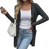 Oakgarden Women's Long Cardigans Sweater Ribbed Button Open Knit Cardigan for Women Long Sleeve Open Front Coat with Pockets