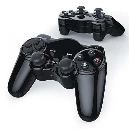 CSL - 2 x Wireless Gamepad für Playstation 2 / PS2 mit Dual Vibration - Joypad Controller | neues Modell | schwarz