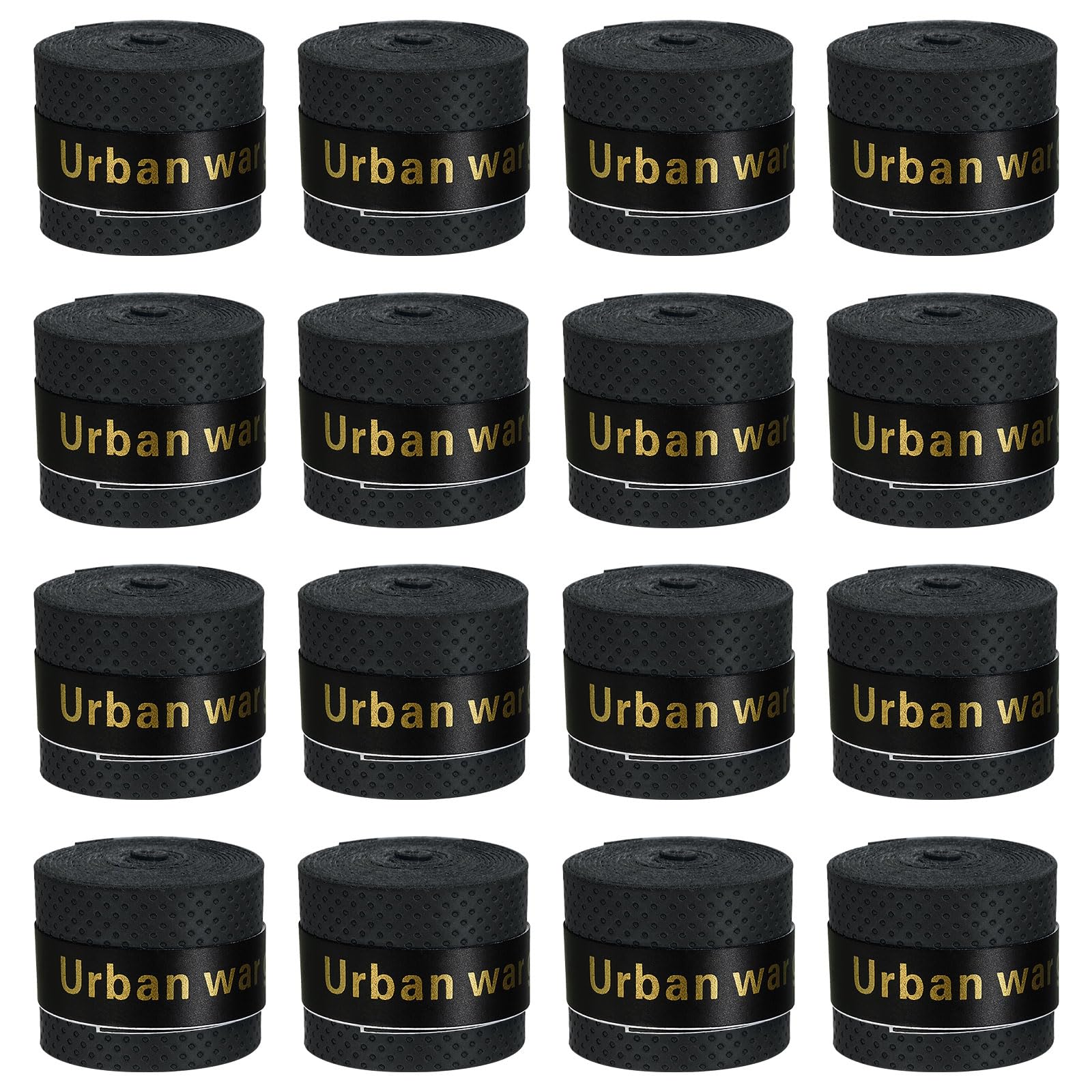 PATIKIL 43.3" Tennis Racket Grip Tape, 16 Pack PU Overgrip Round Groove Non-Slip Absorb Sweat for Badminton Fishing Rod, Black