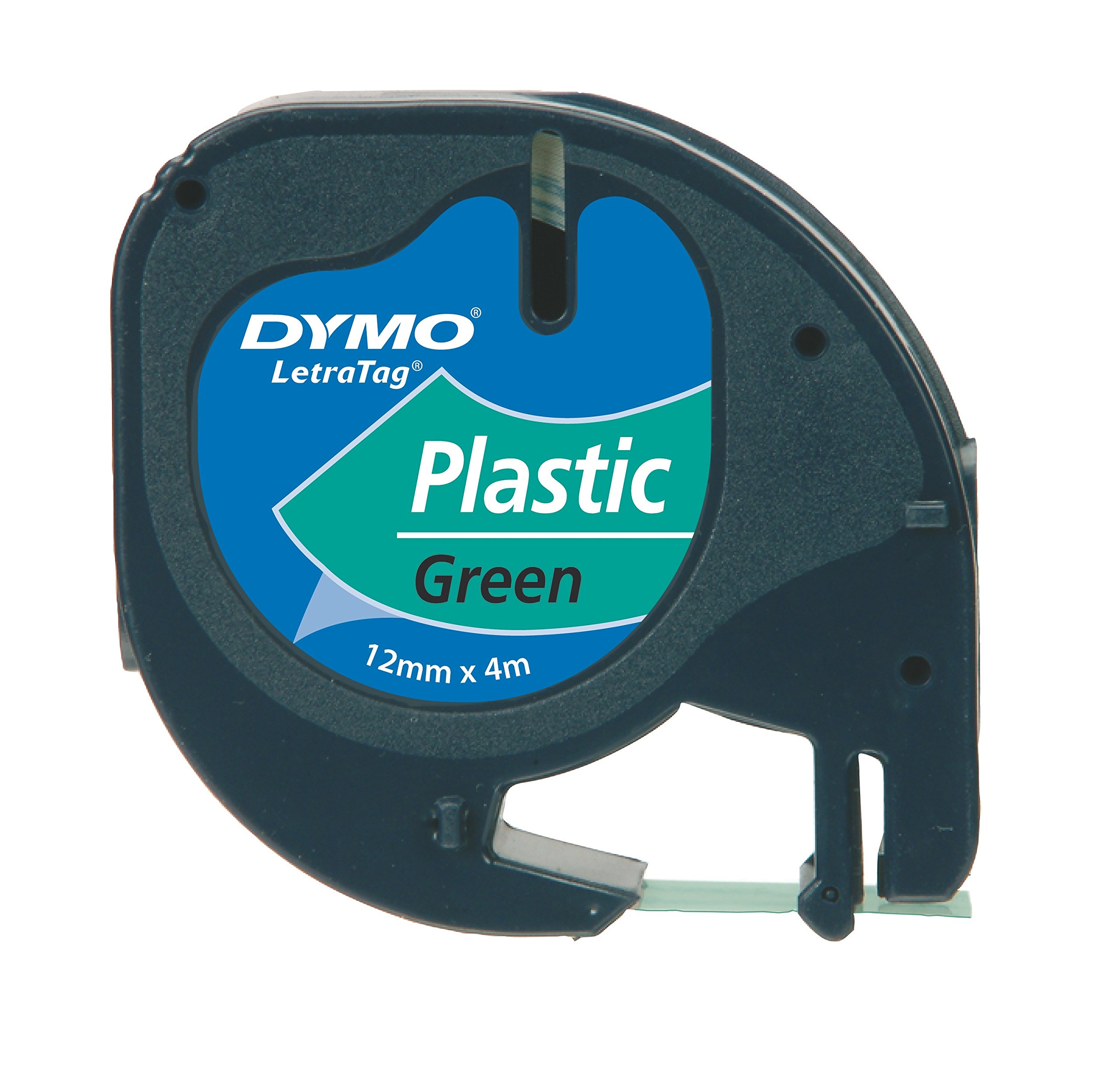 Dymo LetraTag Plastic Tape, 12 mm x 4 m Roll - Black on Green