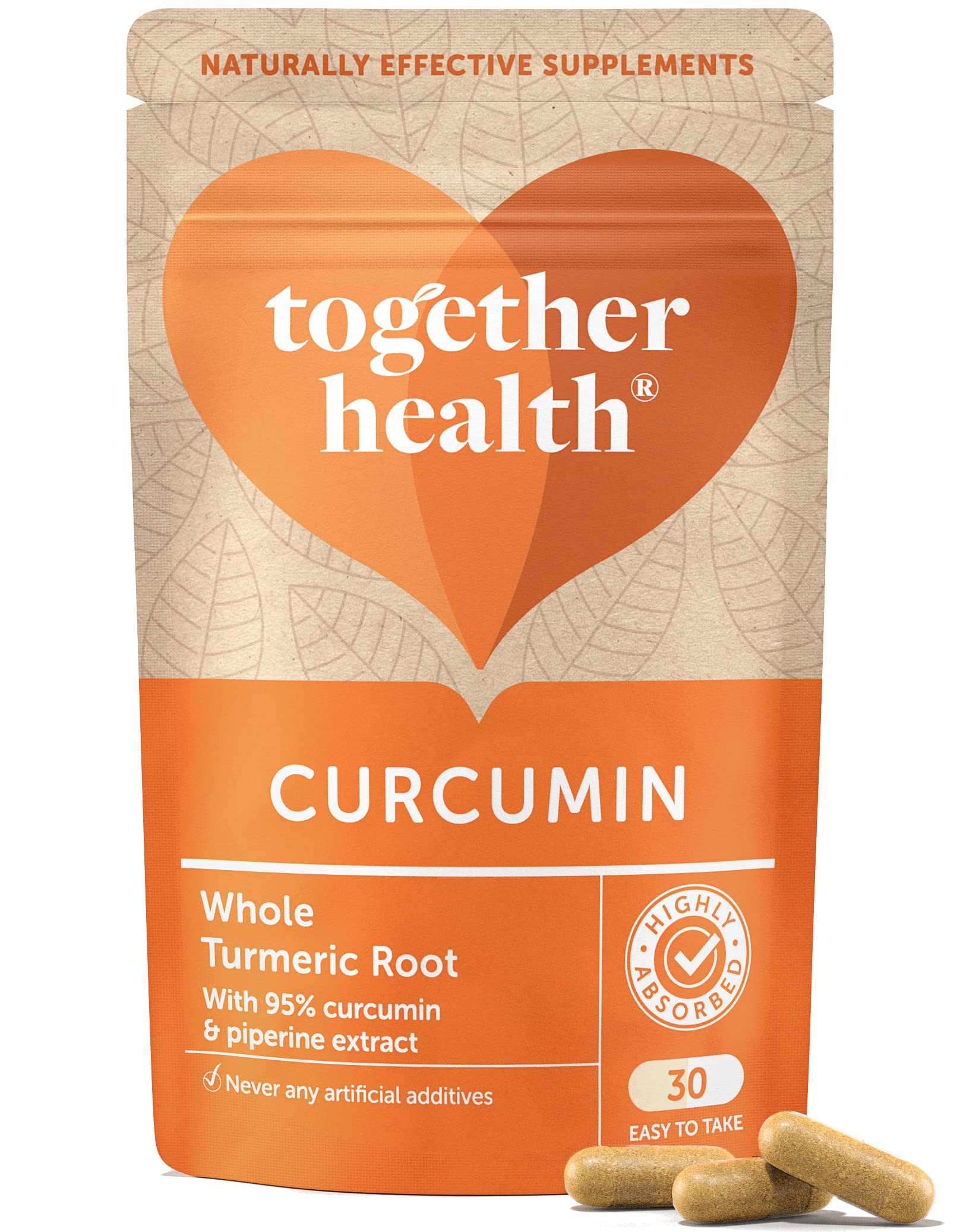 Curcumin & Turmeric Complex – Together Health – Organic Whole Turmeric Powder – 95% Curcumin & Piperine – Full Spectrum Antioxidant Formula – Vegan Friendly – Made in The UK – 30 Vegecaps